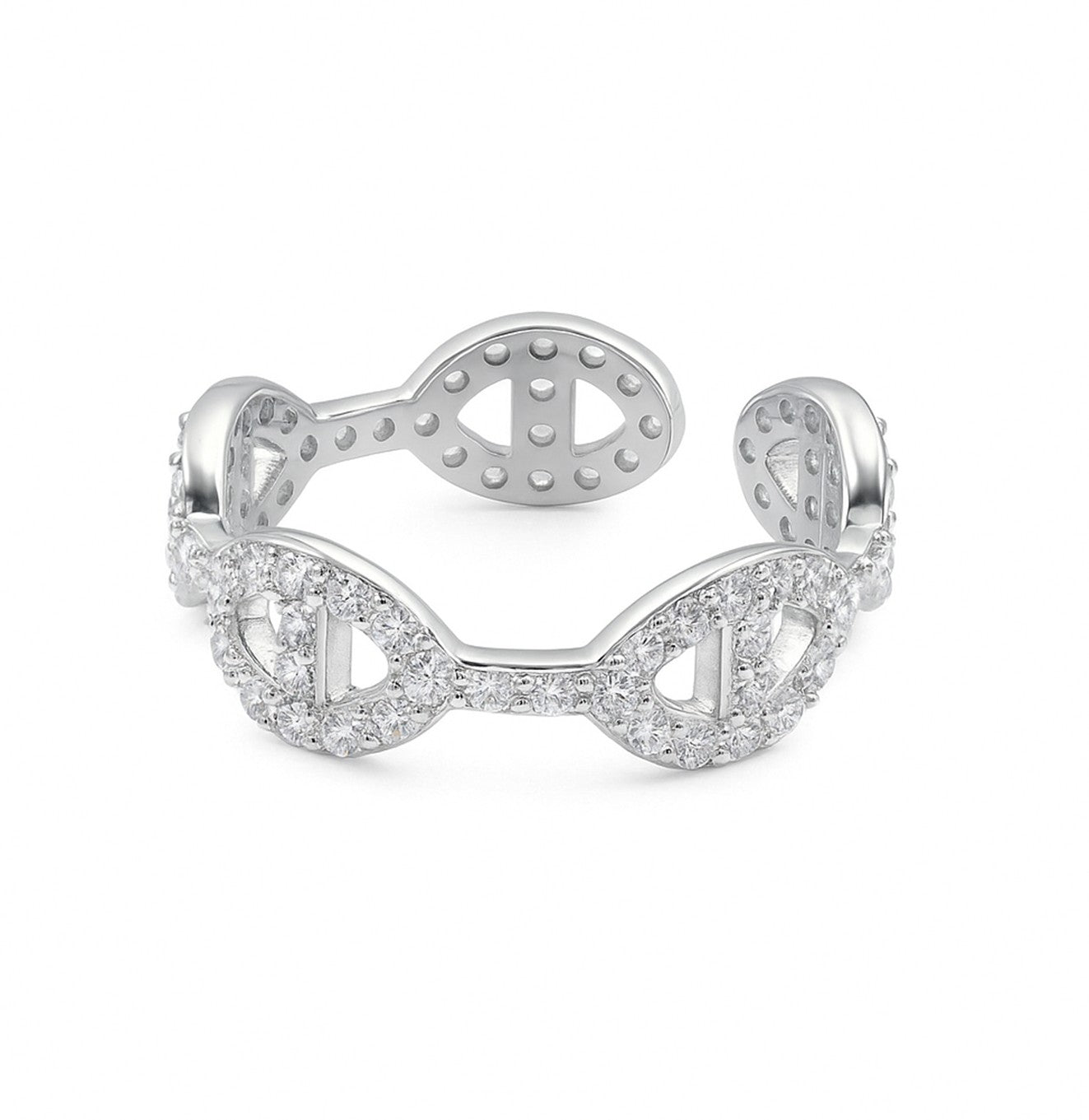 خاتم فضي فاخر مرصع بأحجار كريستالية براقة