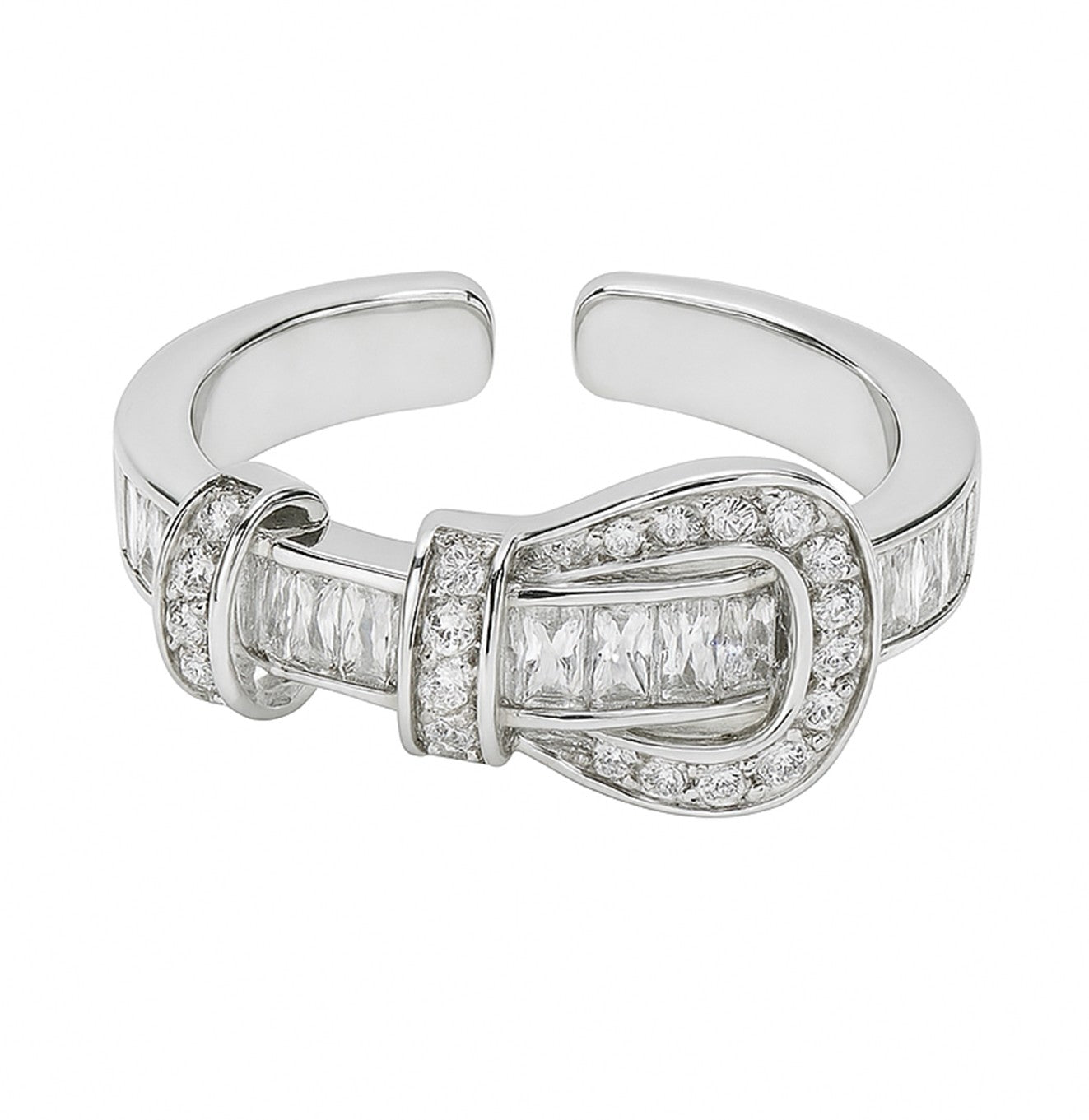 خاتم فضي فاخر بتصميم إبزيم مرصع بأحجار لامعة