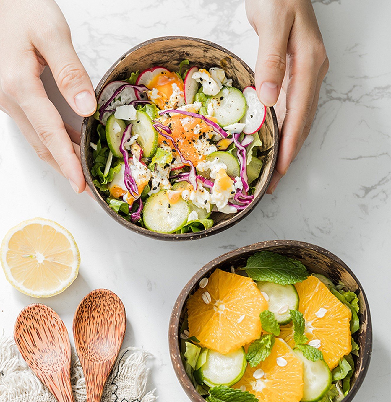 وعاء جوز الهند طقم قطعتين