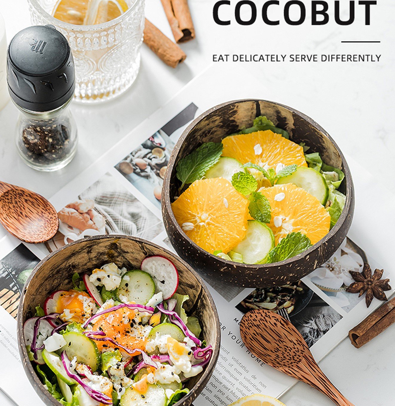 وعاء جوز الهند طقم قطعتين