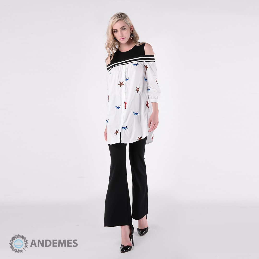 بلوزة بقصة عصرية مميزة وزخارف يدوية - StyleeMall