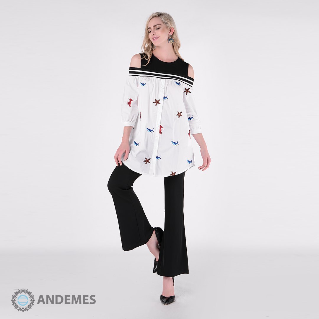 بلوزة بقصة عصرية مميزة وزخارف يدوية - StyleeMall