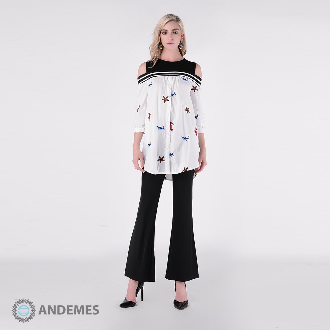 بلوزة بقصة عصرية مميزة وزخارف يدوية - StyleeMall