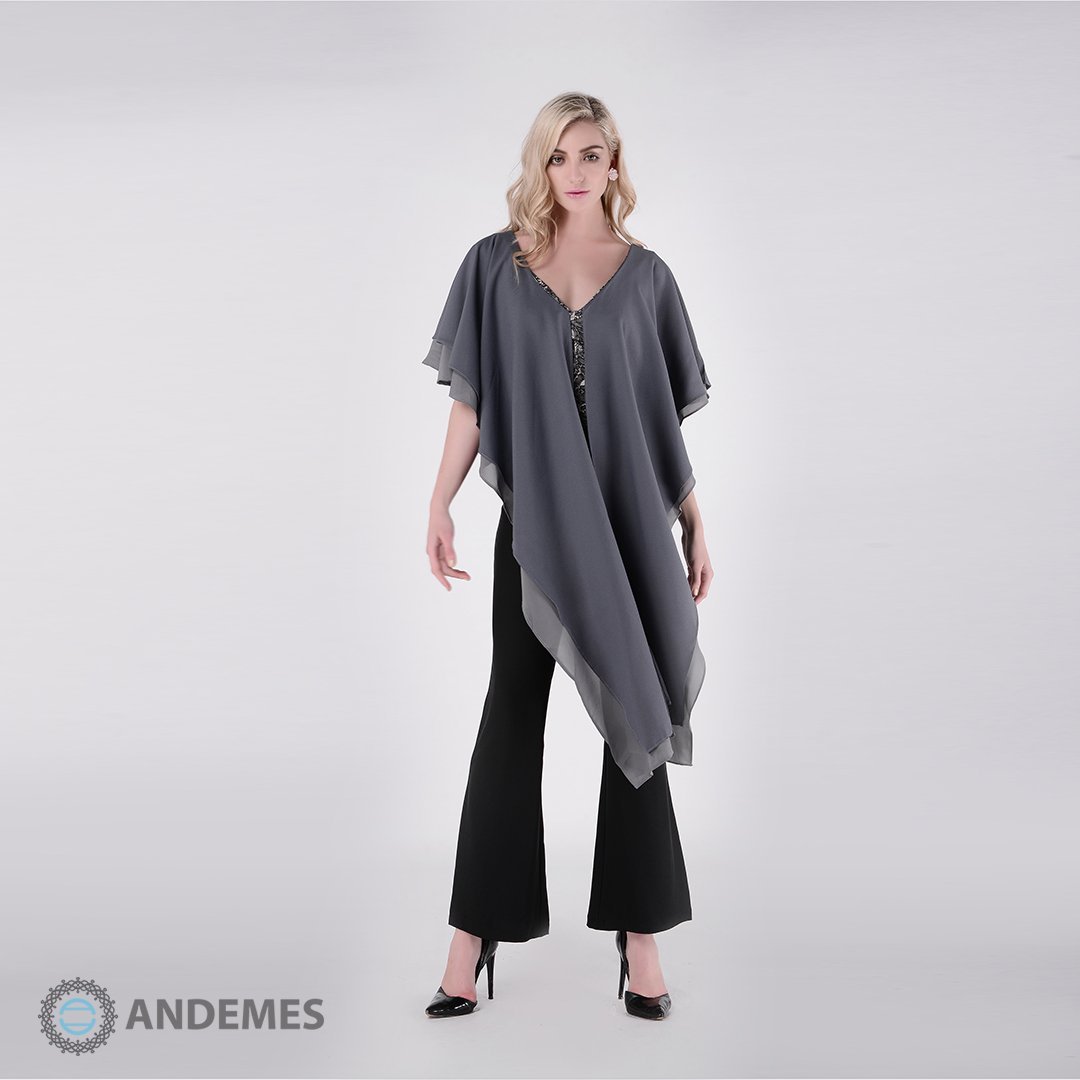 بلوزة بزخارف داخلية وقماش باللون الرصاصي والرمادي بتصميم فريد - StyleeMall