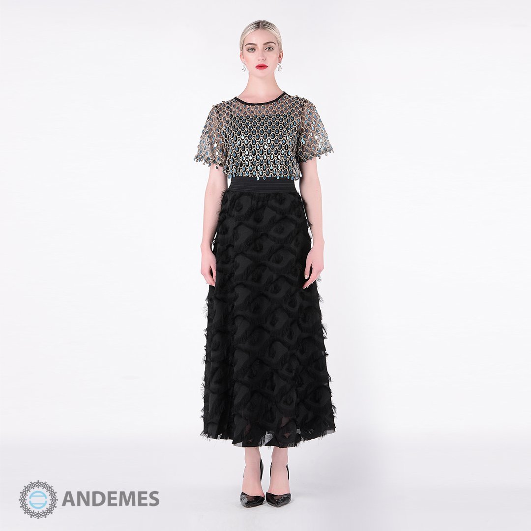 بلوزة من الترتر المصمم على شكل قطرات المطر - StyleeMall