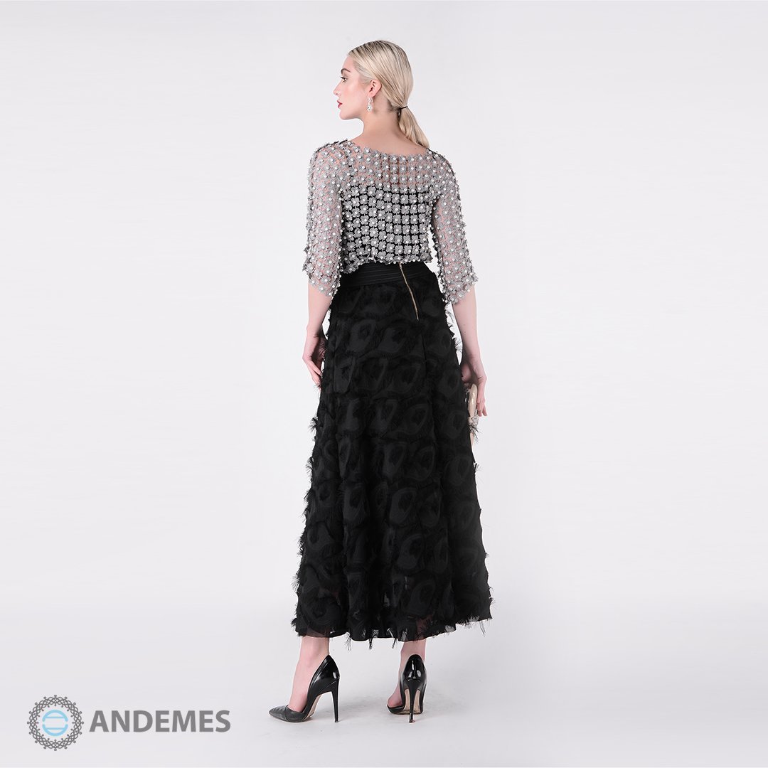 بلوزة رصاصية مزينة بحبات اللؤلؤ - StyleeMall