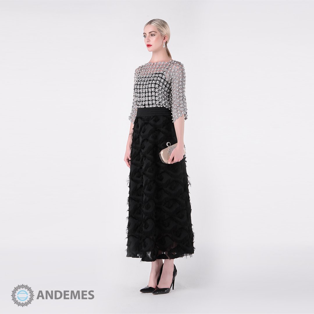 بلوزة رصاصية مزينة بحبات اللؤلؤ - StyleeMall