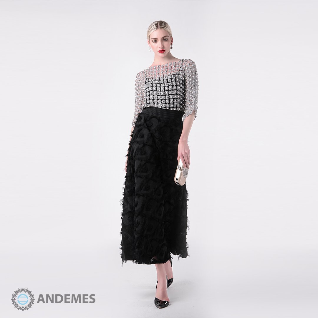 بلوزة رصاصية مزينة بحبات اللؤلؤ - StyleeMall