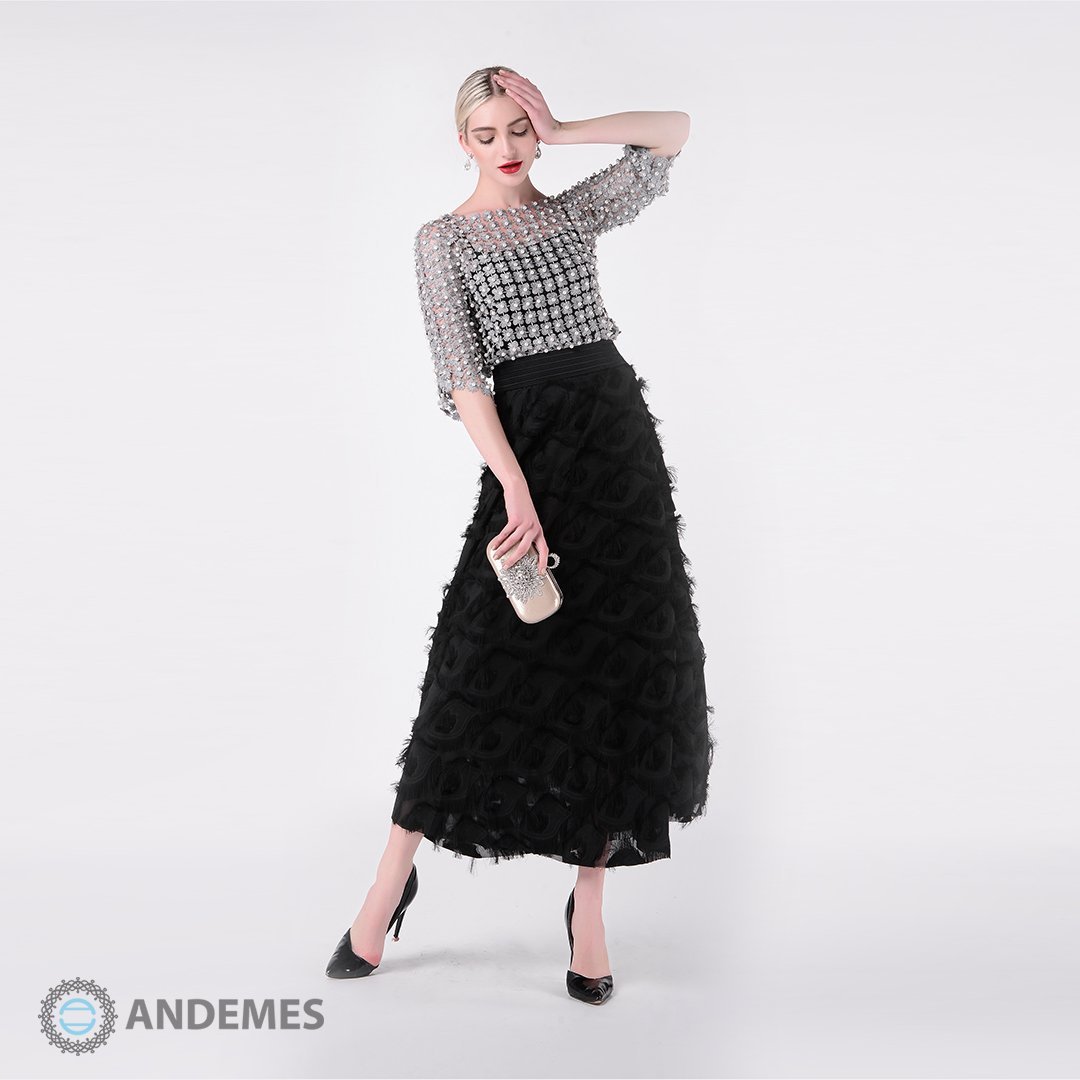 بلوزة رصاصية مزينة بحبات اللؤلؤ - StyleeMall