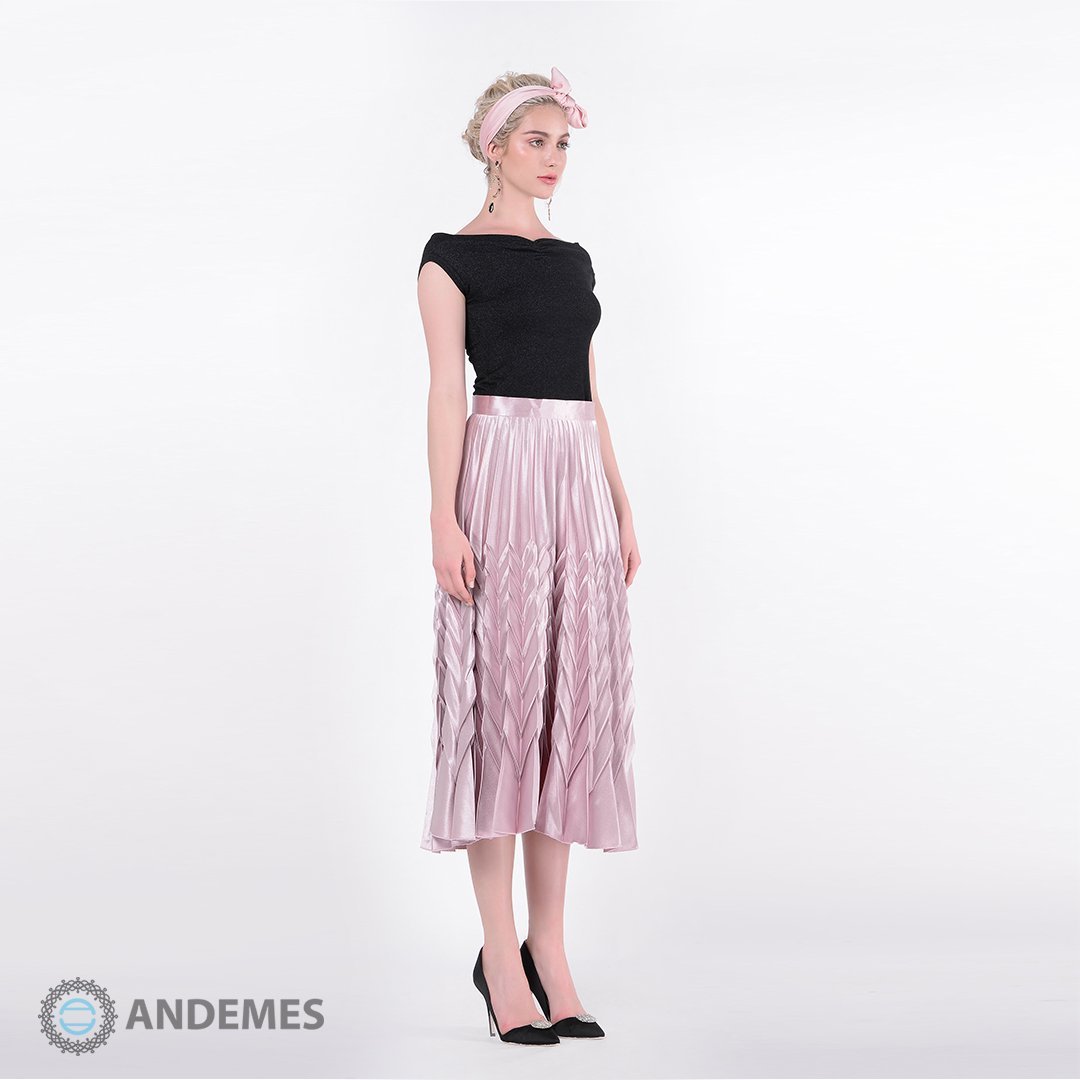 فستان من قطعتين القطن الأسود والحرير الوردي - StyleeMall