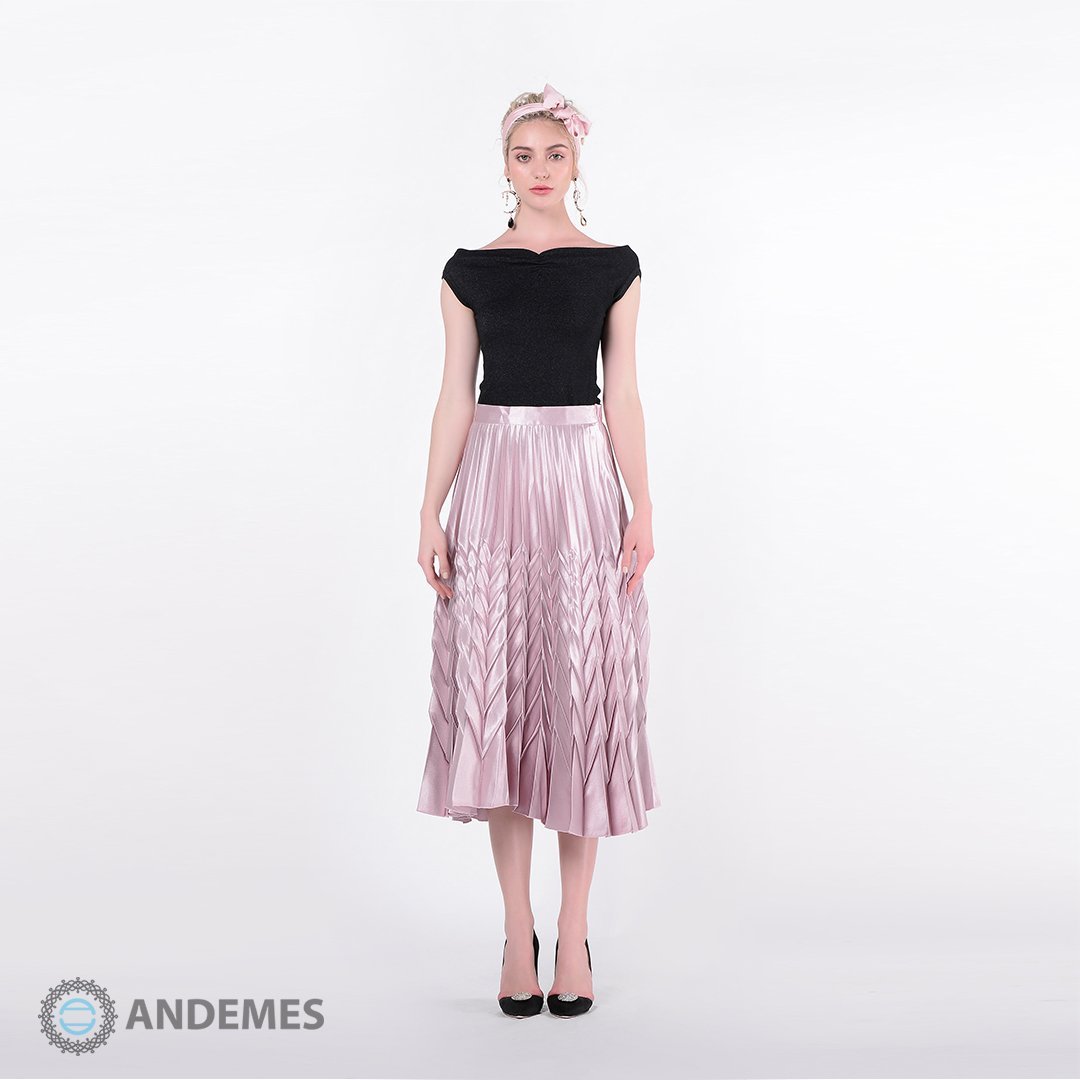 فستان من قطعتين القطن الأسود والحرير الوردي - StyleeMall