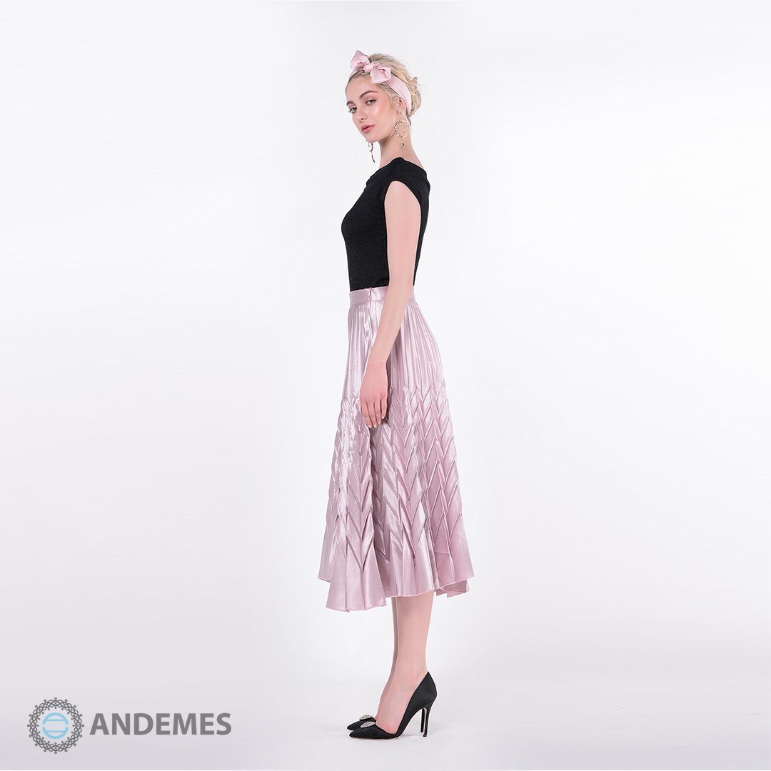 فستان من قطعتين القطن الأسود والحرير الوردي - StyleeMall
