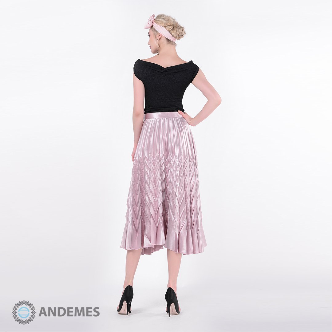 فستان من قطعتين القطن الأسود والحرير الوردي - StyleeMall