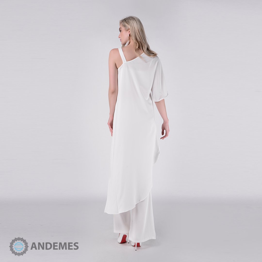 طقم بنطال وبلوزة بيضاء بتصميم عصري وفريد - StyleeMall