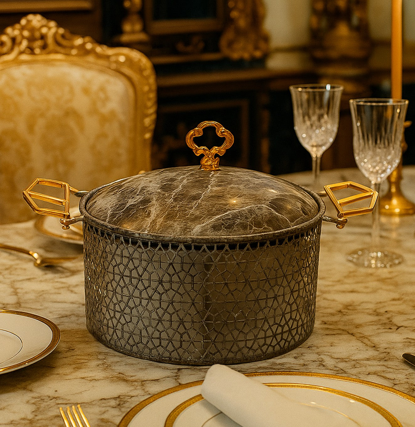 صينية شوربة بورسلان بديكور رخامي