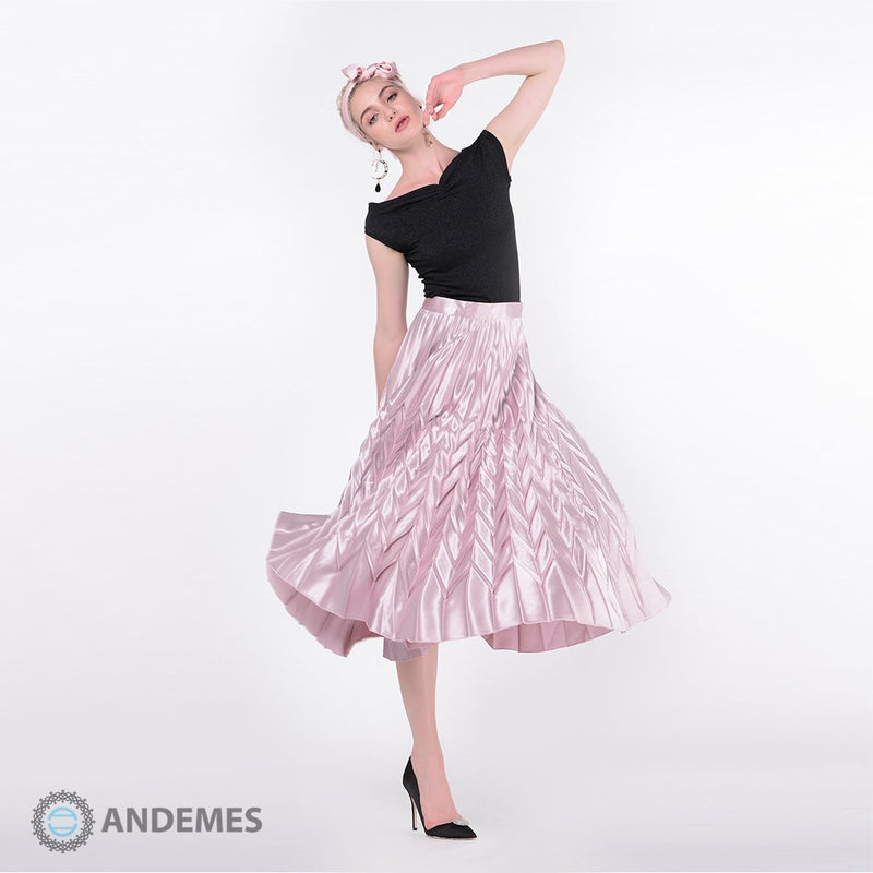 فستان من قطعتين القطن الأسود والحرير الوردي - StyleeMall