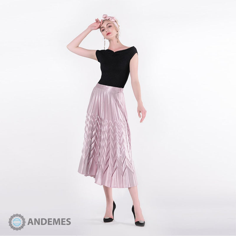 فستان من قطعتين القطن الأسود والحرير الوردي - StyleeMall